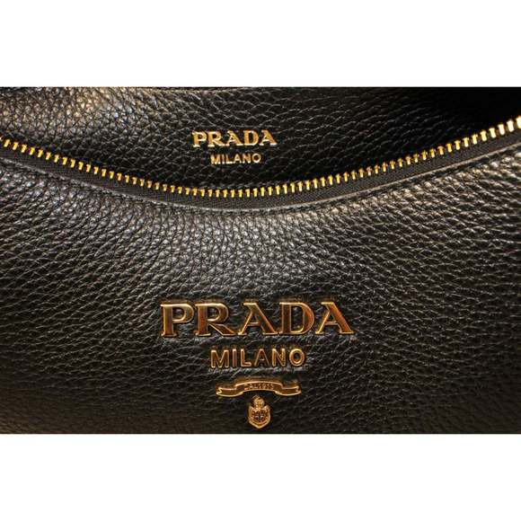 Prada Black Vitello Phenix Leather Web Stripe Strap - Picture 8 of 9